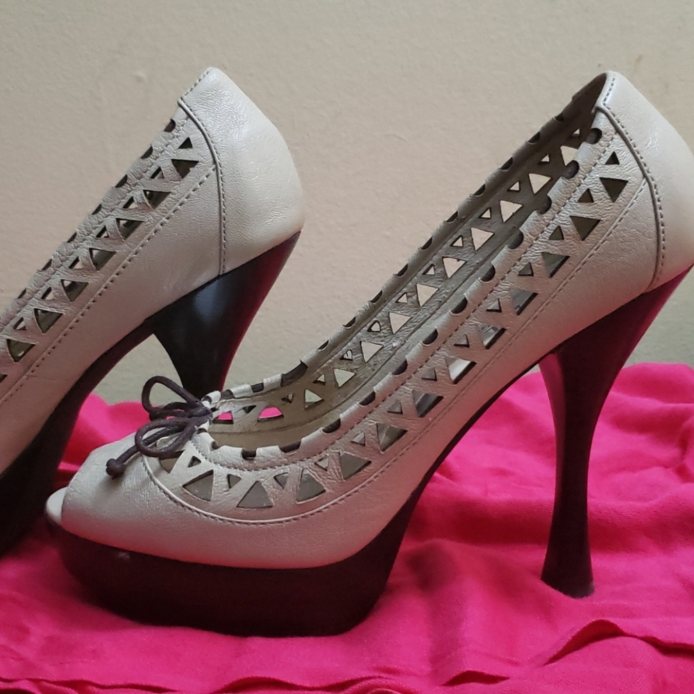 Michael Kors peep toe heels with laser cut detail